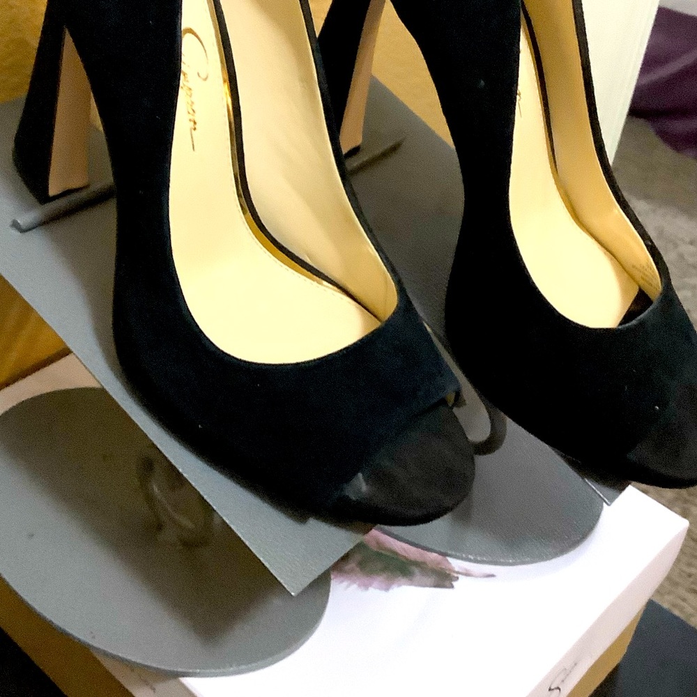 Jessica Simpson Felliey Black Suede Peep Toe Pumps